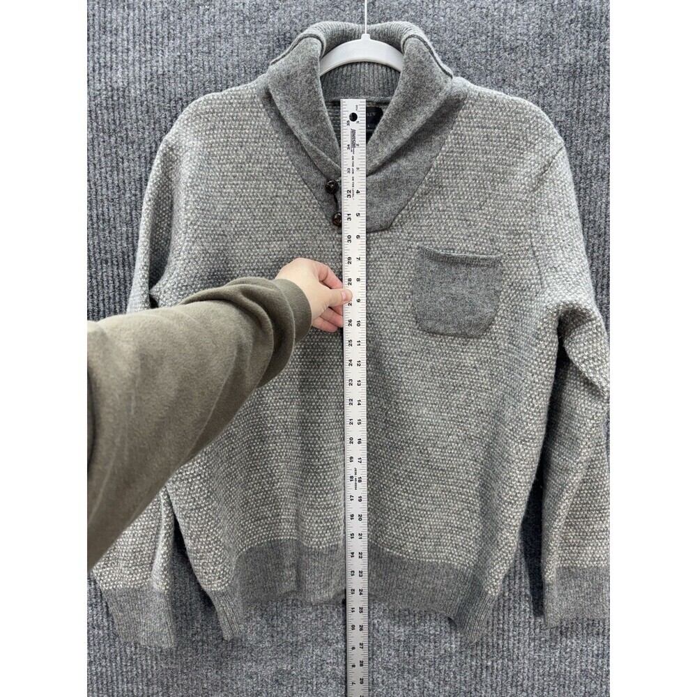 J Crew 100% Lambswool Sweater Mens Large Gray Knit Shawl Collar Button Pocket - Picture 6 of 9